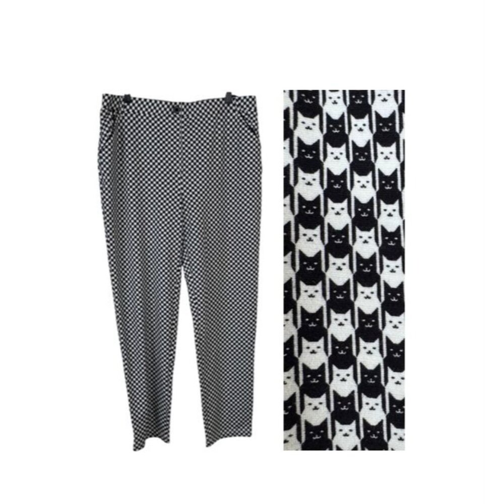Betabrand Catstooth Black White Pants Size XXL Straight Leg Chino Dress Yoga Fun